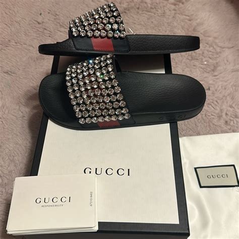 fake gucci rhinestone slides|how to identify Gucci slides.